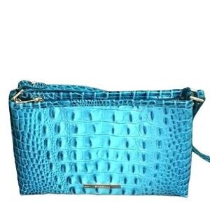 Brahmin Mini Shoulder Bag Blue Leather Size-@ 9”W x 6” H Zip Top Closure NWT